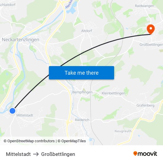 Mittelstadt to Großbettlingen map