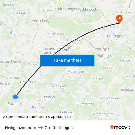 Heiligenzimmern to Großbettlingen map