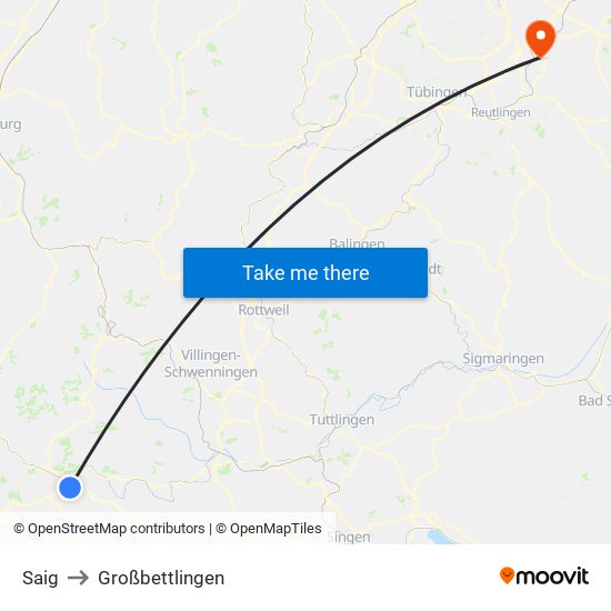 Saig to Großbettlingen map
