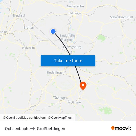 Ochsenbach to Großbettlingen map