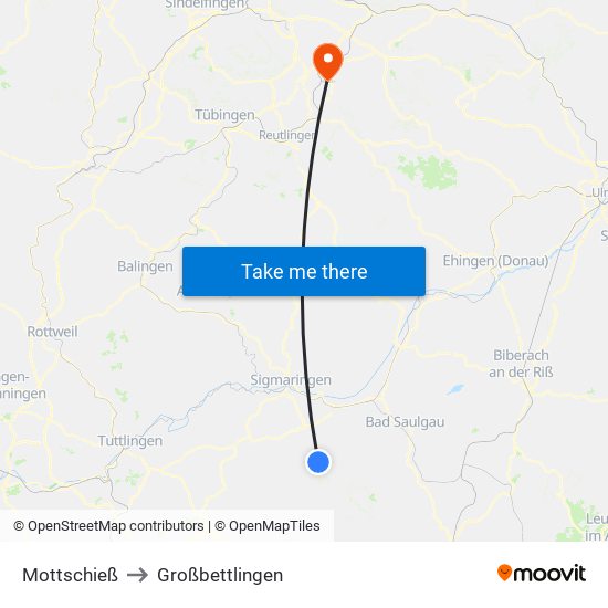 Mottschieß to Großbettlingen map