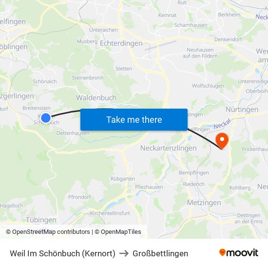 Weil Im Schönbuch (Kernort) to Großbettlingen map