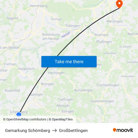 Gemarkung Schömberg to Großbettlingen map