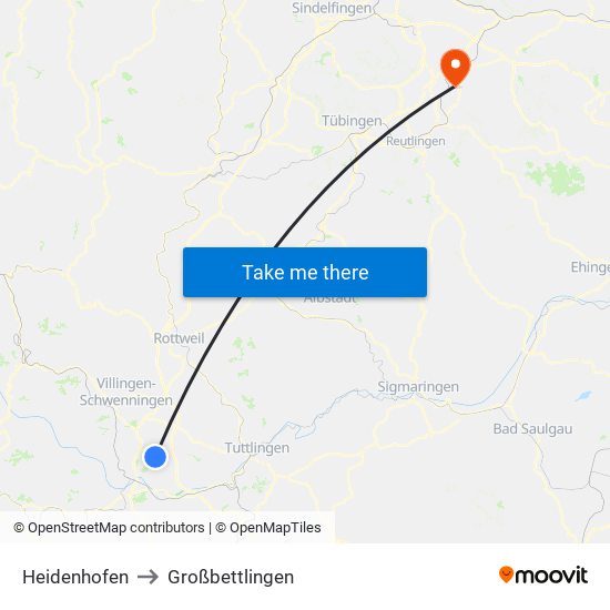 Heidenhofen to Großbettlingen map