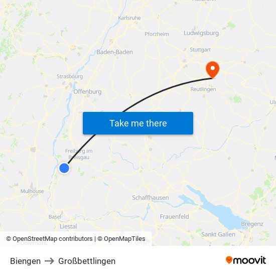 Biengen to Großbettlingen map