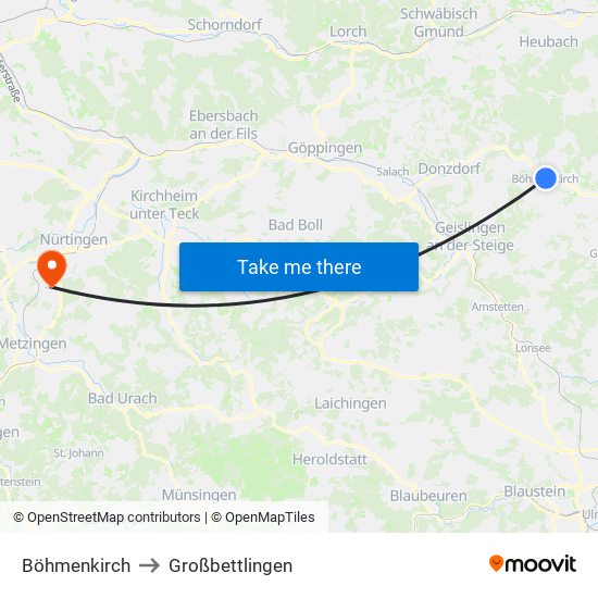 Böhmenkirch to Großbettlingen map