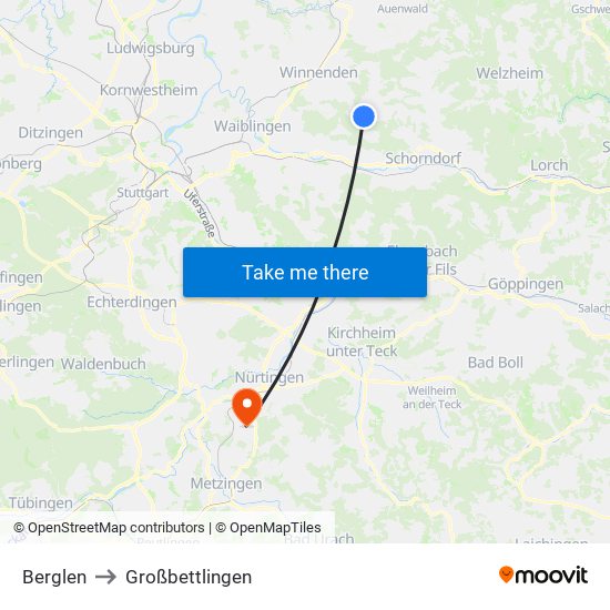 Berglen to Großbettlingen map