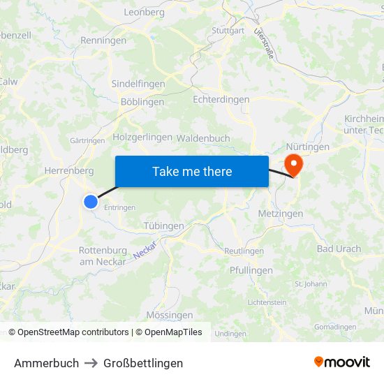 Ammerbuch to Großbettlingen map