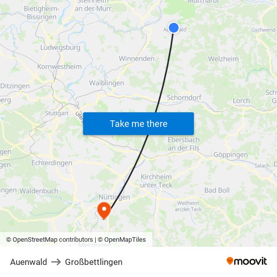 Auenwald to Großbettlingen map