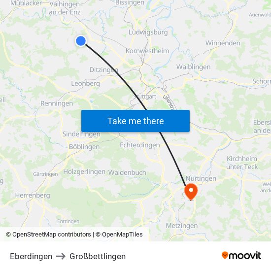 Eberdingen to Großbettlingen map