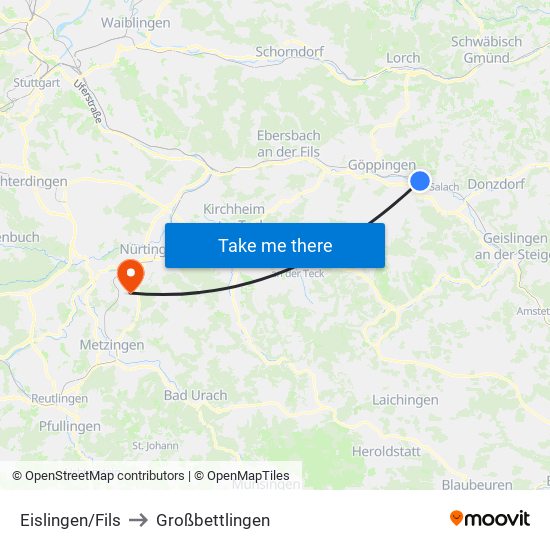 Eislingen/Fils to Großbettlingen map