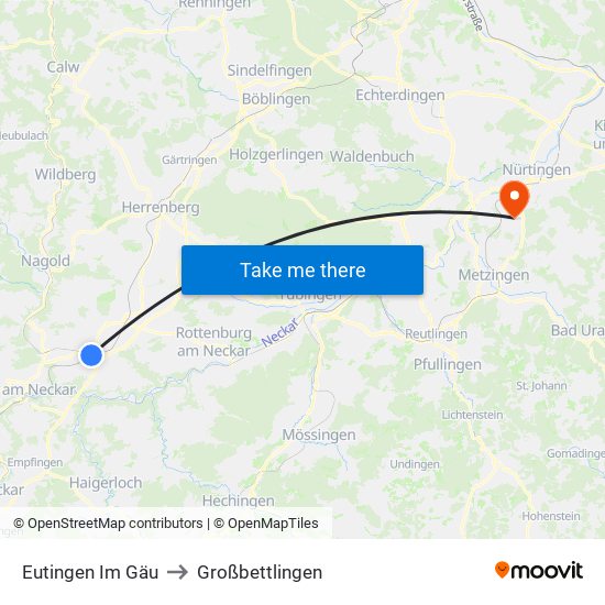 Eutingen Im Gäu to Großbettlingen map