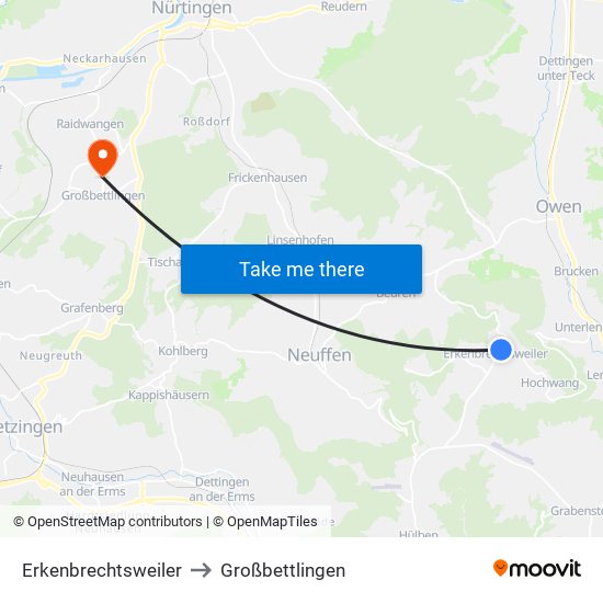 Erkenbrechtsweiler to Großbettlingen map