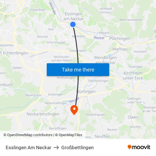 Esslingen Am Neckar to Großbettlingen map