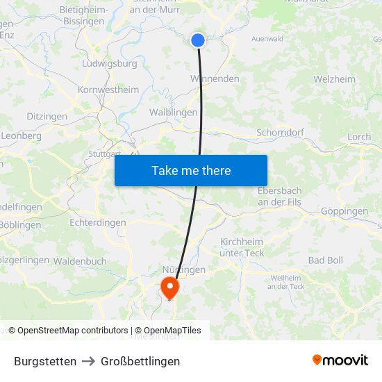 Burgstetten to Großbettlingen map