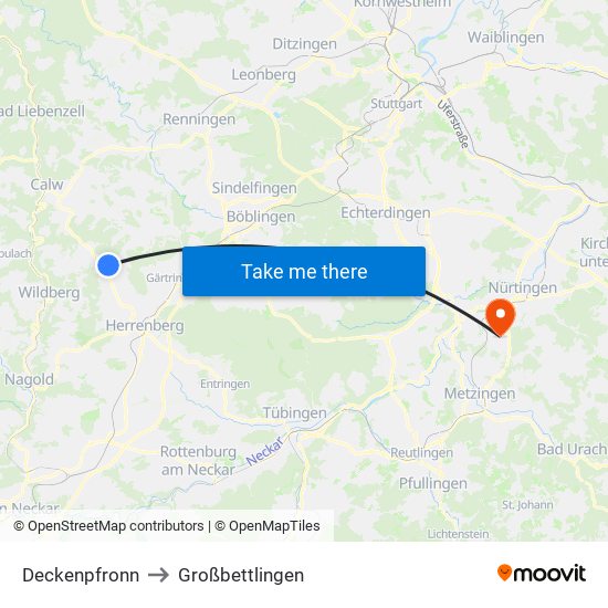Deckenpfronn to Großbettlingen map
