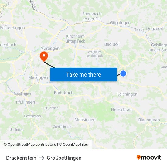 Drackenstein to Großbettlingen map