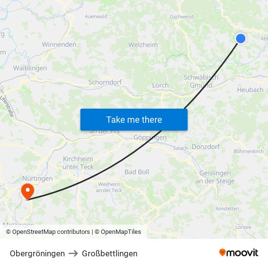 Obergröningen to Großbettlingen map