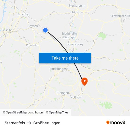 Sternenfels to Großbettlingen map