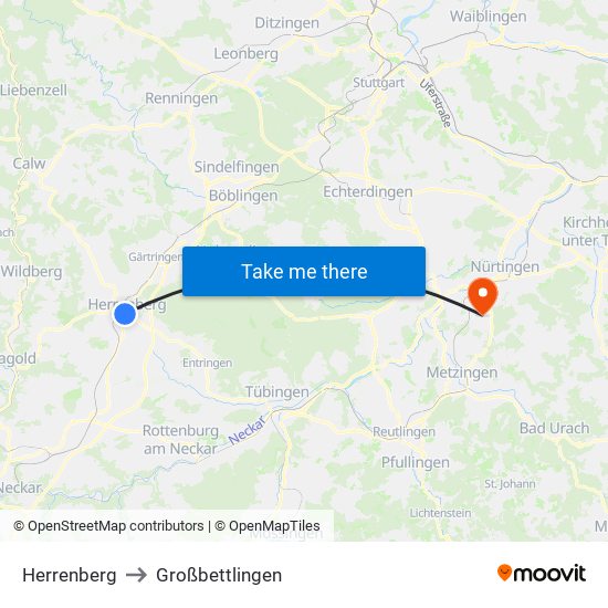 Herrenberg to Großbettlingen map