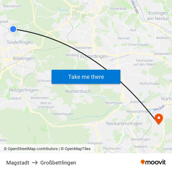 Magstadt to Großbettlingen map