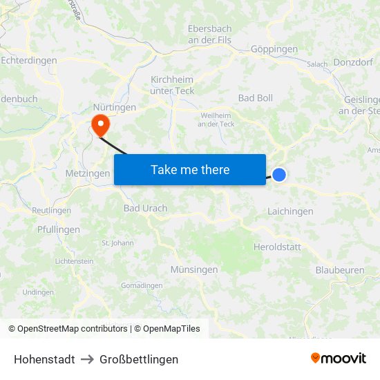 Hohenstadt to Großbettlingen map