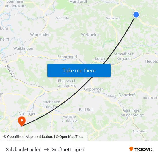 Sulzbach-Laufen to Großbettlingen map