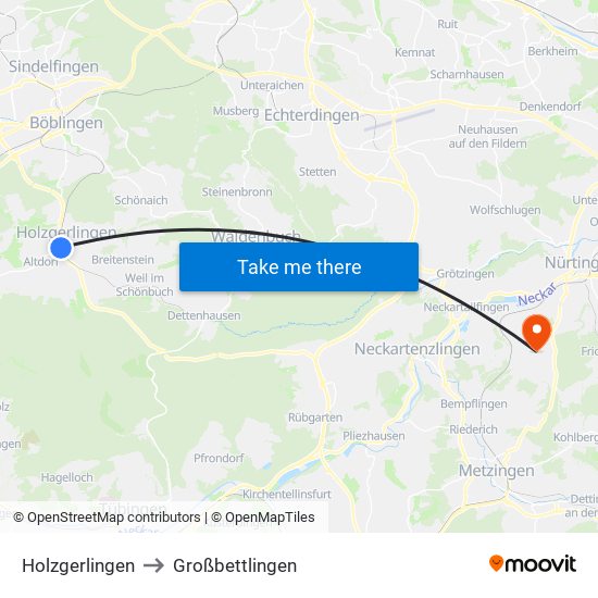 Holzgerlingen to Großbettlingen map