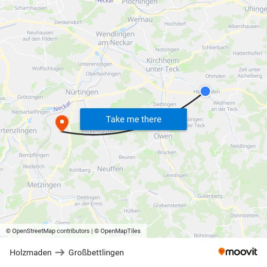 Holzmaden to Großbettlingen map