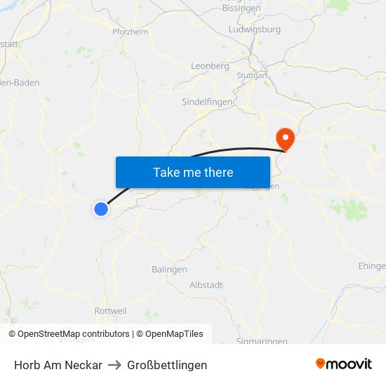 Horb Am Neckar to Großbettlingen map