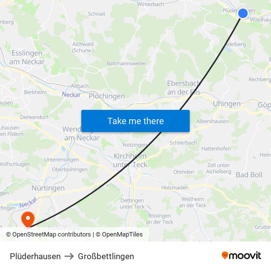 Plüderhausen to Großbettlingen map