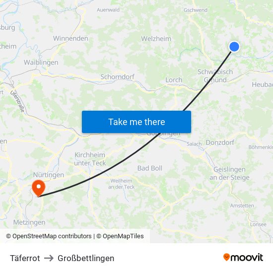 Täferrot to Großbettlingen map