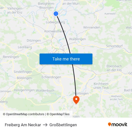 Freiberg Am Neckar to Großbettlingen map