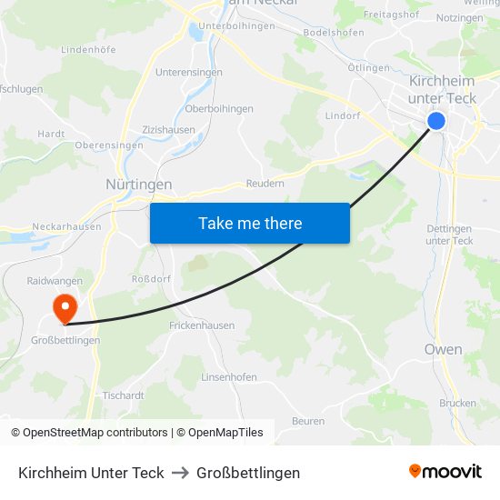 Kirchheim Unter Teck to Großbettlingen map