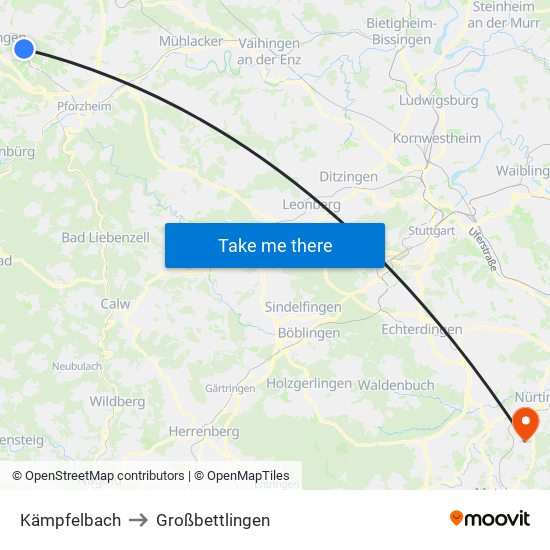 Kämpfelbach to Großbettlingen map