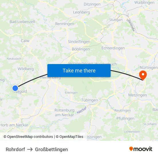 Rohrdorf to Großbettlingen map