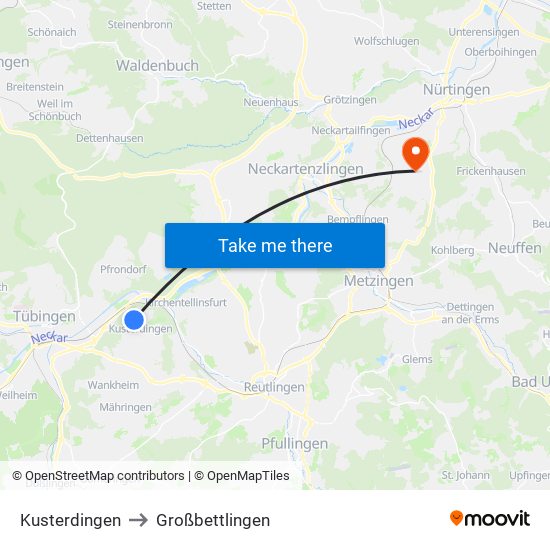 Kusterdingen to Großbettlingen map