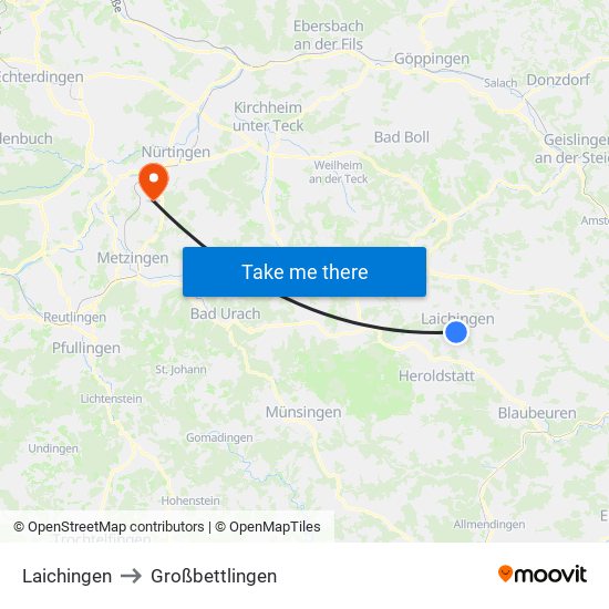 Laichingen to Großbettlingen map