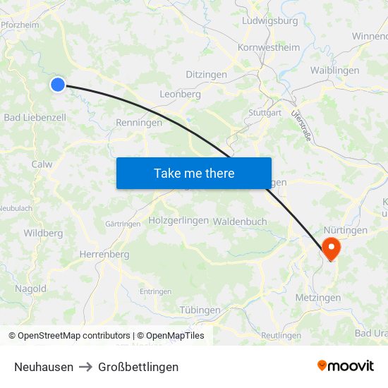 Neuhausen to Großbettlingen map