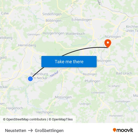 Neustetten to Großbettlingen map