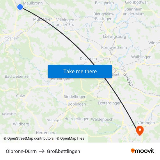 Ölbronn-Dürrn to Großbettlingen map