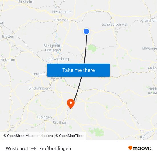 Wüstenrot to Großbettlingen map