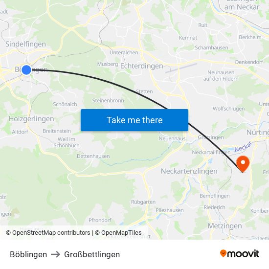 Böblingen to Großbettlingen map