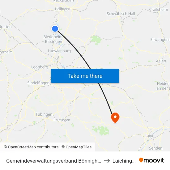 Gemeindeverwaltungsverband Bönnigheim to Laichingen map