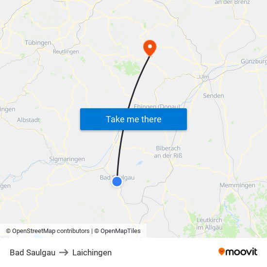 Bad Saulgau to Laichingen map