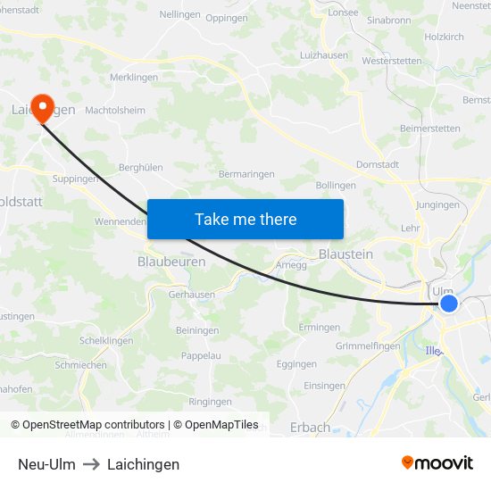 Neu-Ulm to Laichingen map