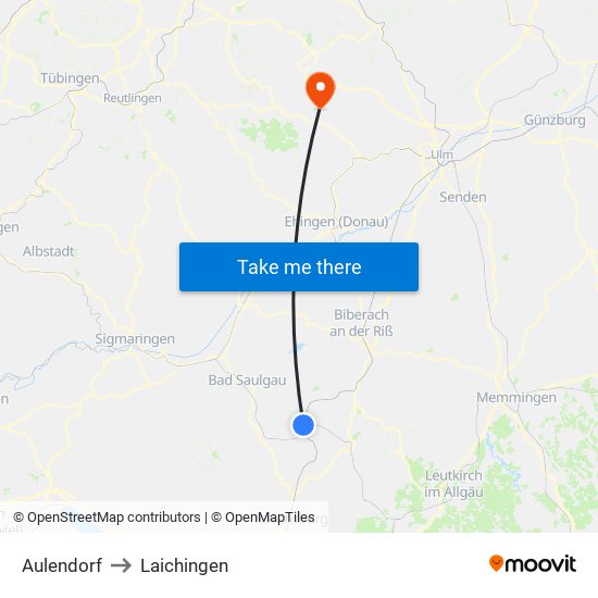 Aulendorf to Laichingen map