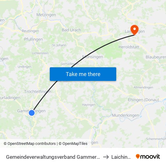 Gemeindeverwaltungsverband Gammertingen to Laichingen map