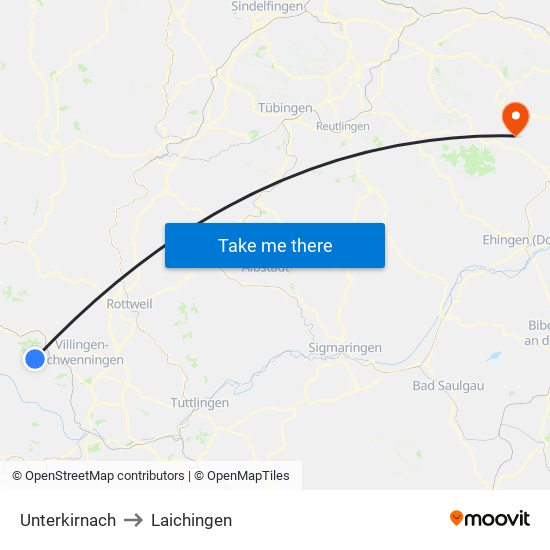 Unterkirnach to Laichingen map