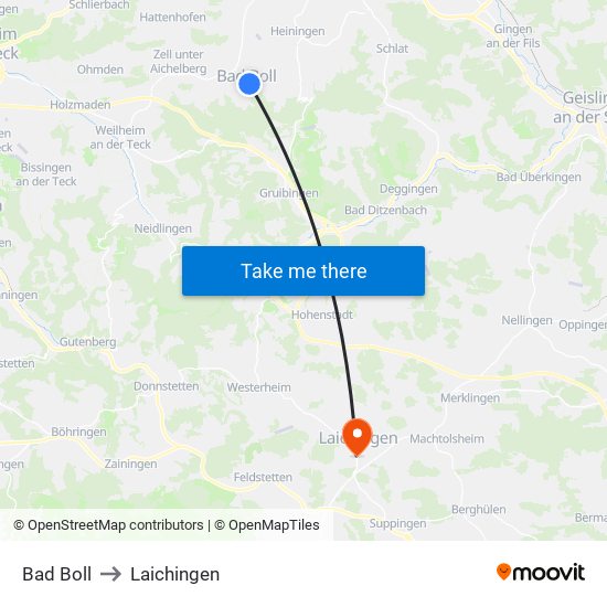 Bad Boll to Laichingen map